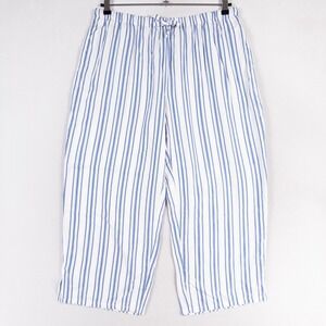 Nottibianche Pajama Pants Womens Large Blue White Striped Cropped Pockets Lounge